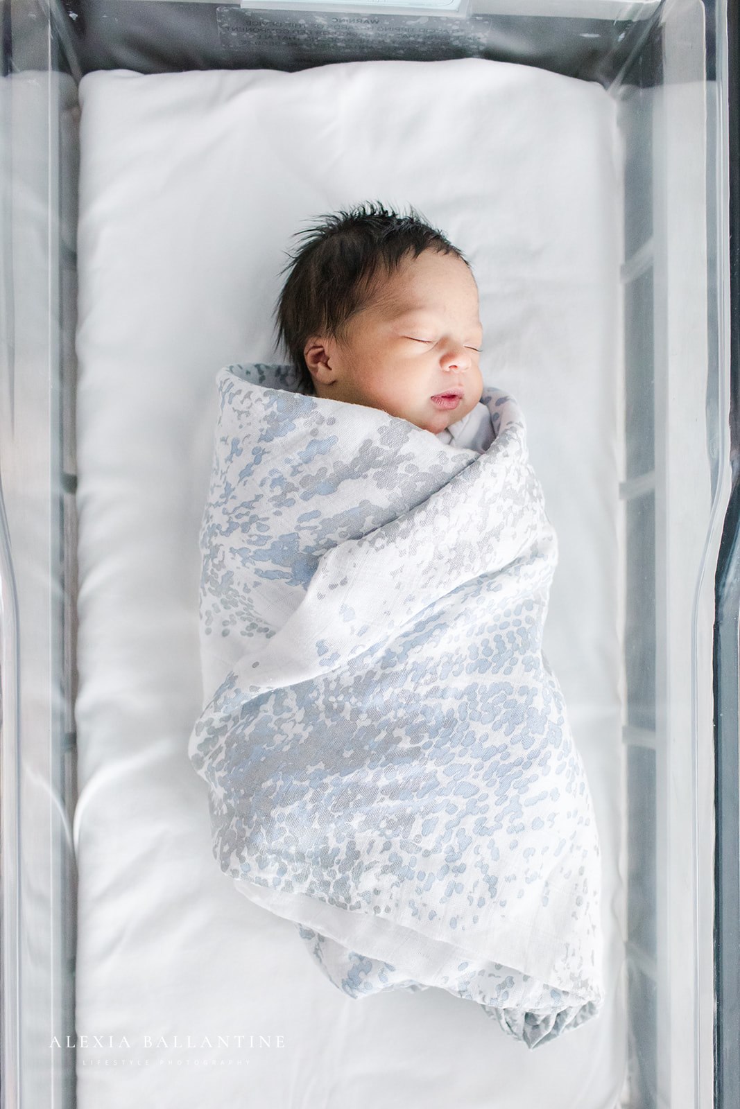 Newborn baby in hospital bassinet